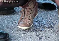 Pretty Blonde Risks Public Gangbang On Street