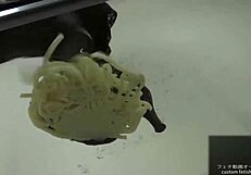 Asian Woman Stomps Noodles In Shoes