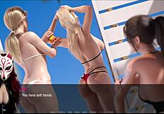 kate 6 shines in a steamy beach game with brunette milf under the sun