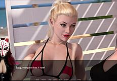 kate 6 shines in a steamy beach game with brunette milf under the sun