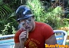 Vintage hunks bareback in cocksucking gay threeway