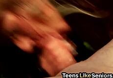 Brunette Teen Sucks Old Guy Outdoors