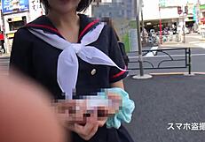 Japanese cute teen idol hides during photoshoot