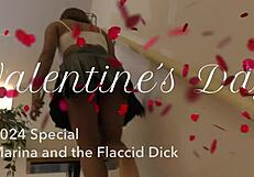 Petite Redhead Strips and Teases with Flaccid Cock on Bed