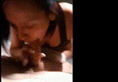 brunette sucking and drinking cum