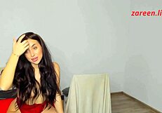 big tits brunette model zareen teases topless on live cam
