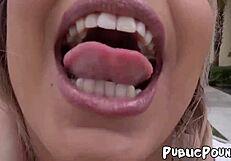 Brown and busty Aaliyah Hadid riding cock in public fun