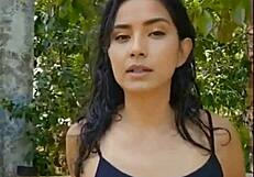 Skinny Latina Brunette Stuns with Wet Tits in Beautiful Forest Nature Scene. Watch Her Now.