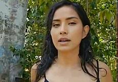 Skinny Latina Brunette Stuns with Wet Tits in Beautiful Forest Nature Scene. Watch Her Now.