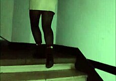 Femdom in leather catsuit and pantyhose with miniskirt