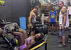 Tattooed brazilian teen gives to four interracial guys