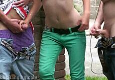 A beautiful teenage girl named Alexis Crystal has a threesome in public