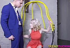 Young blonde with small breasts gets cum in cowgirl and doggystyle positions