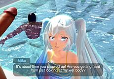 Miku Gets Wet In Pool Photoshoot With Teasing Fingering