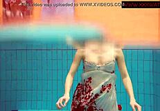 Hairy ginger polish teen 18+ gets naked in bikini at pool underwater