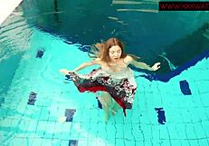 Hairy ginger polish teen 18+ gets naked in bikini at pool underwater