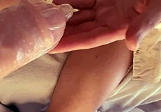 Close up of a shaved pussy being rubbed by an Asian stepdad with a facial at the end