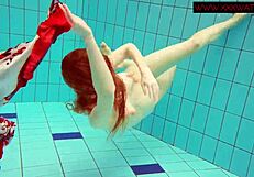 Hairy ginger polish teen 18+ gets naked in bikini at pool underwater