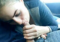 Slutty amateur sucks dick during outdoor sex for facial.