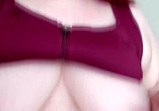 Chubby Shemale Teases with Closeup Tit Play