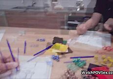 blown by teen girlfriend in corset during board game night with friends