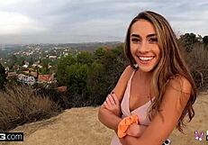 Mackenzie mace flashes outdoors then gets rough hotel sex
