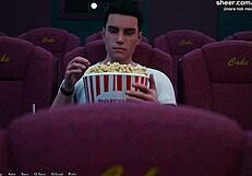 Rdečelaska v kinu dobi javni blowjob in creampie