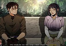 Comic-style porn with a Naruto theme, cowgirl sex scenes
