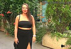 Mila and Angelina, two naughty brunettes, bang hard in outdoor group