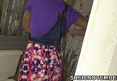 Pretty Ebony Girl Dresses Slowly in Bathroom