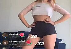 Blonde Bounces Titties in Workout Shorts and Bra