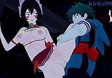 shino sosaki, mandalay, mei hatsume, and izuku midoriya have intense sex in my hero academia hentai