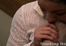 Femdom Mistress Helps Lesbian Sub Remove Pantyhose Stockings