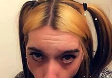 Does this pretty tranny want to suck you off on her knees?