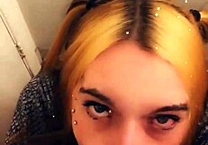 Does this pretty tranny want to suck you off on her knees?