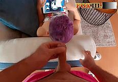 Almost caught masturbating and cumming on girlfriend's head while she games!