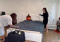 Nerdy virgin gets his ass pounded on Halloween