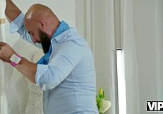Beautiful brunette bride cheats with well-endowed groom in fitting room