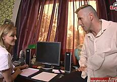 Skinny blonde student craves sex over boring college studies