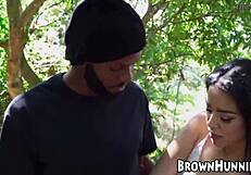 exotic maya bijou overjoyed by outdoor bbc insertion blowjob