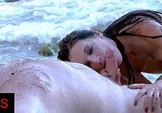 does this brunette's shaved pussy get fingered at seaside?