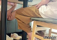 Cuckold attends a public workshop and flirts with a college boy while on the phone with his husband