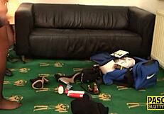 Ebony submissive Chanel Santos endures intense bondage and facial cumshot