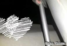 Sucking friend in moving car with open windows, husband filming