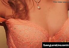 sunny lane is finger fucking her shaved pink pussy in lingerie and heels 😏