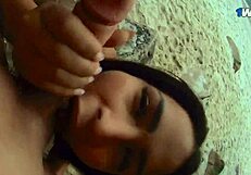 Latina amateur gives outdoor blowjob to big cock stranger on beach