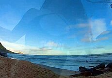 Latina amateur gives outdoor blowjob to big cock stranger on beach