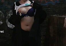 Zarina's Indian teen flashing her pussy and fingering outdoors with oriental babe