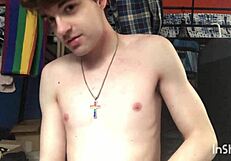 Niko Springs strips and flaunts his huge cock, man!