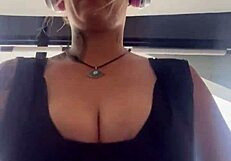 blonde with big tits runs at gym, tits pop out, gets so wet.